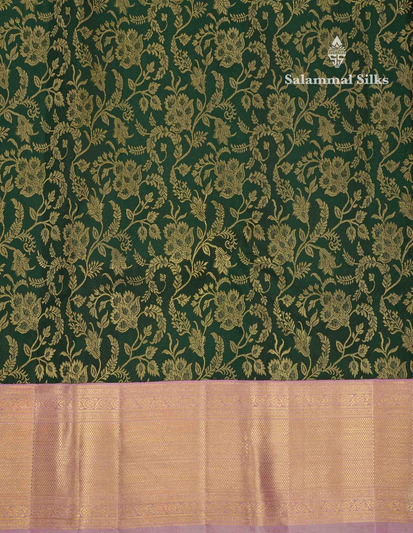 Korvai Beautiful Bottle Green Pure Kanjivaram Silk Saree Pure Zari With Contrast Light Pink Traditional Border