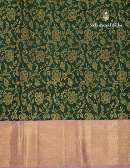 Korvai Beautiful Bottle Green Pure Kanjivaram Silk Saree Pure Zari With Contrast Light Pink Traditional Border