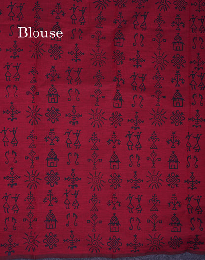 Beautiful Bottle Green South Cotton Printed Saree With Contrast Dark Maroon Blouse