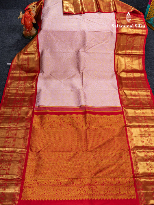 Baby Pink Bridal 2G Pure Kanjivaram Silk Saree With Contrast Chilly Red Traditional Border