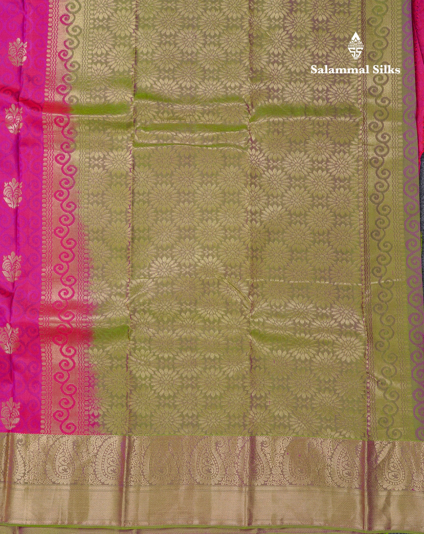 Beautiful Dual Tone Pink Pure Kanjivaram Silk Saree With Contrast Dual Tone Green Blouse