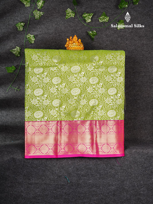 Semi Silk Pattu Pavadai ( Green ) With Pink Blouse 36"