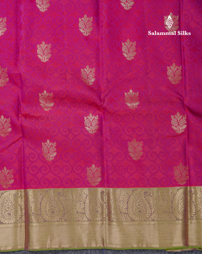 Beautiful Dual Tone Pink Pure Kanjivaram Silk Saree With Contrast Dual Tone Green Blouse