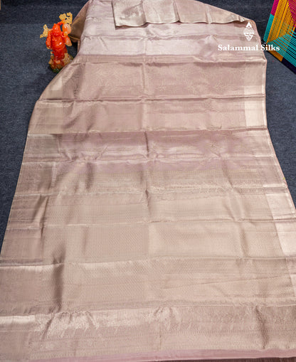 Dark Peach Tissue Fancy Bridal Pure Kanjivaram Silk Saree With Traditional Evening Morning Border