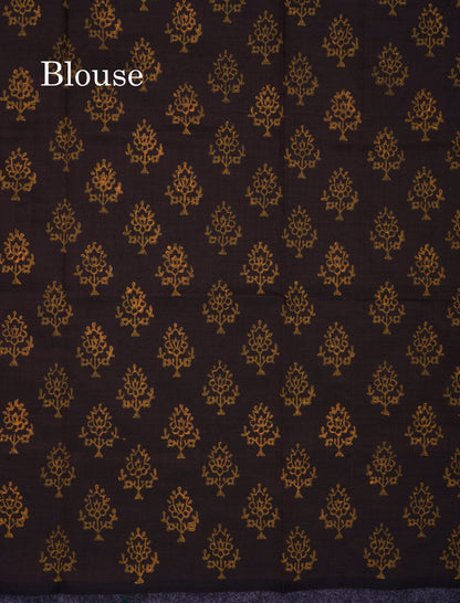 Beautiful Orange South Cotton Printed Saree With Contrast Brown Blouse