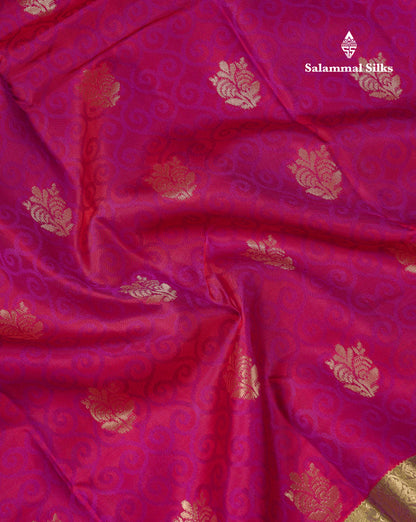 Beautiful Dual Tone Pink Pure Kanjivaram Silk Saree With Contrast Dual Tone Green Blouse