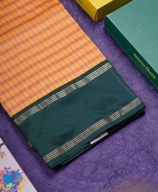 9 Yards Semi Silk Saree Sandal & Light Maroon Colour with Bottle Green Double Border