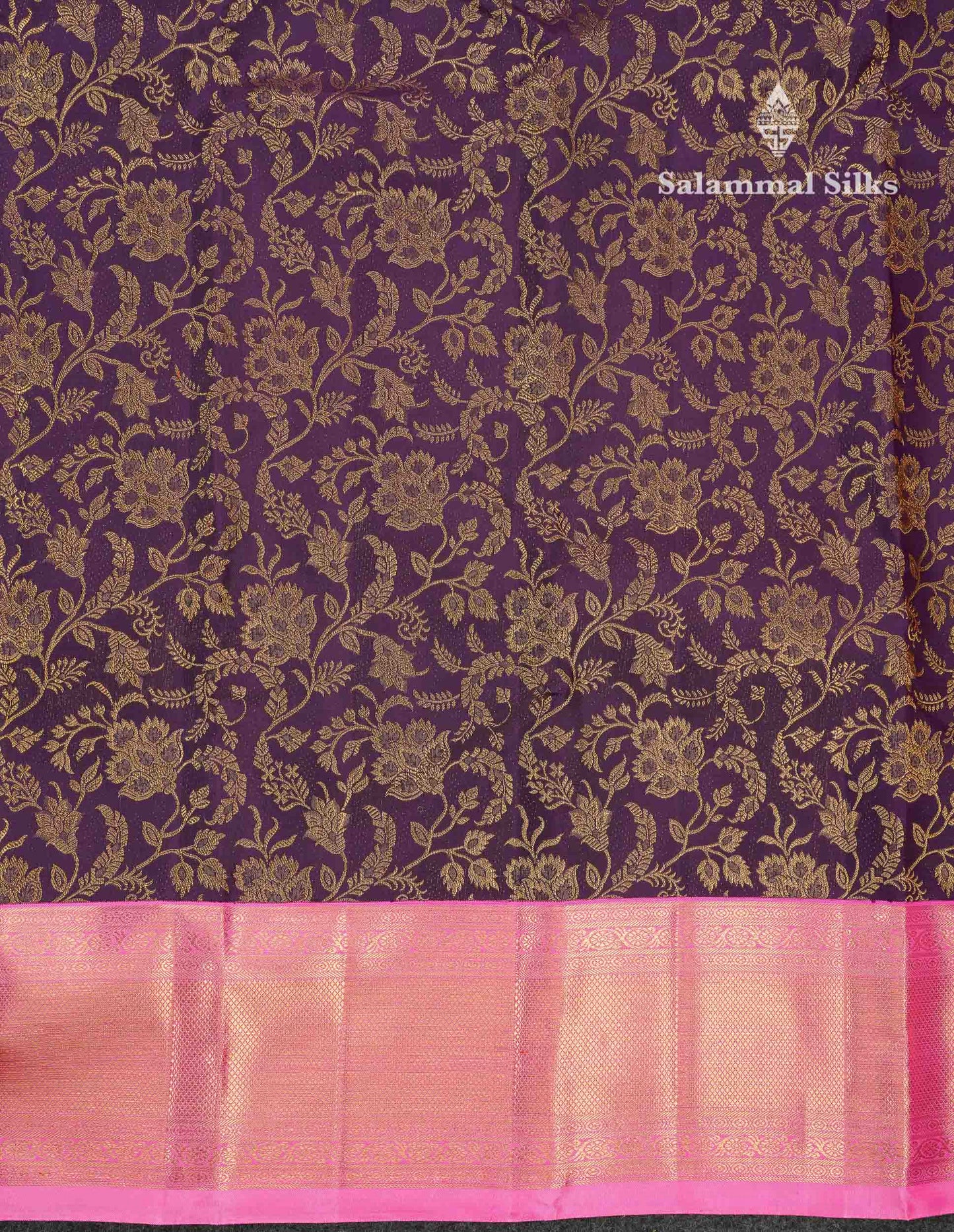 Korvai Beautiful Dark Violet Pure Kanjivaram Silk Saree Pure Zari With Contrast Pink Traditional Border