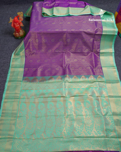 Beautiful Violet Bridal Semi Silk Saree With Contrast Rexona Green Border