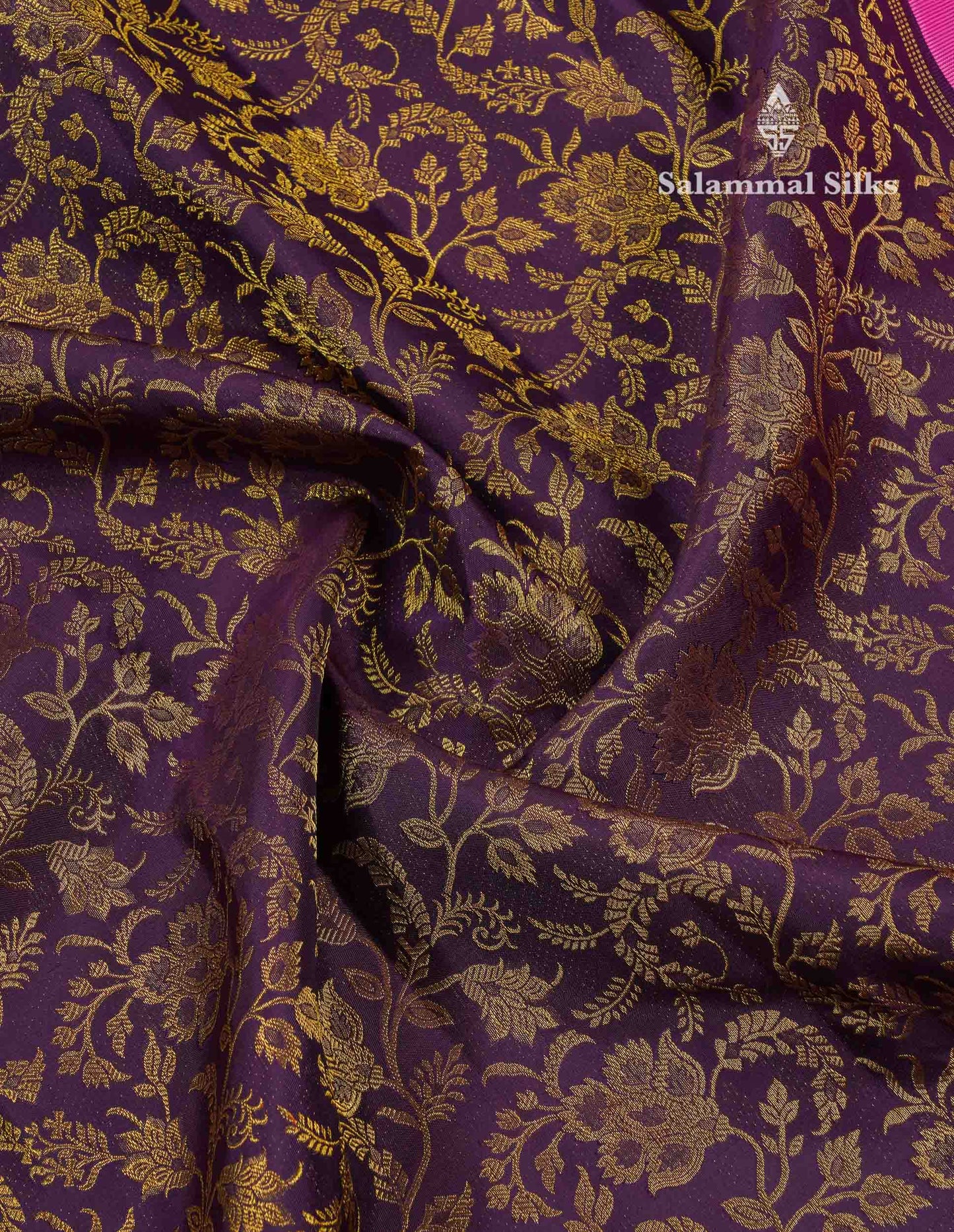 Korvai Beautiful Dark Violet Pure Kanjivaram Silk Saree Pure Zari With Contrast Pink Traditional Border