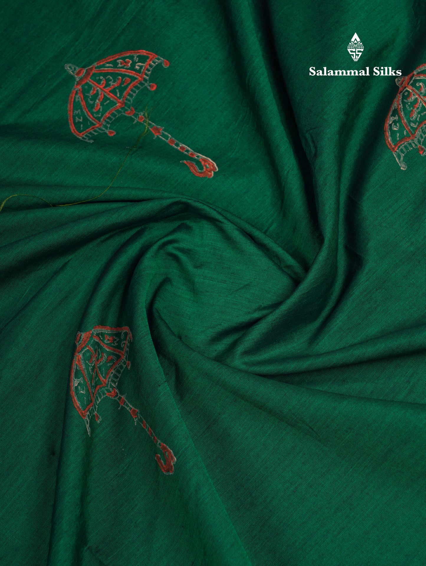 Beautiful Green South Cotton Printed Saree With Contrast Reddish Orange Blouse