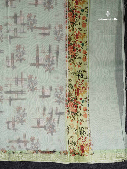Cotton Mix Saree -  Elaichi Green Fancy Design Along With Small Thread Work Border