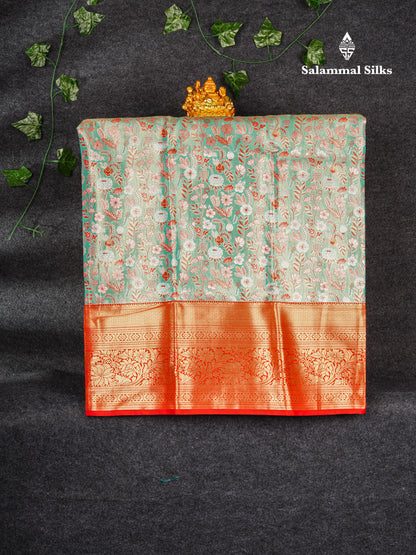 Semi Silk Pattu Pavadai Tissue (Rexona Green) With Red Blouse 36"
