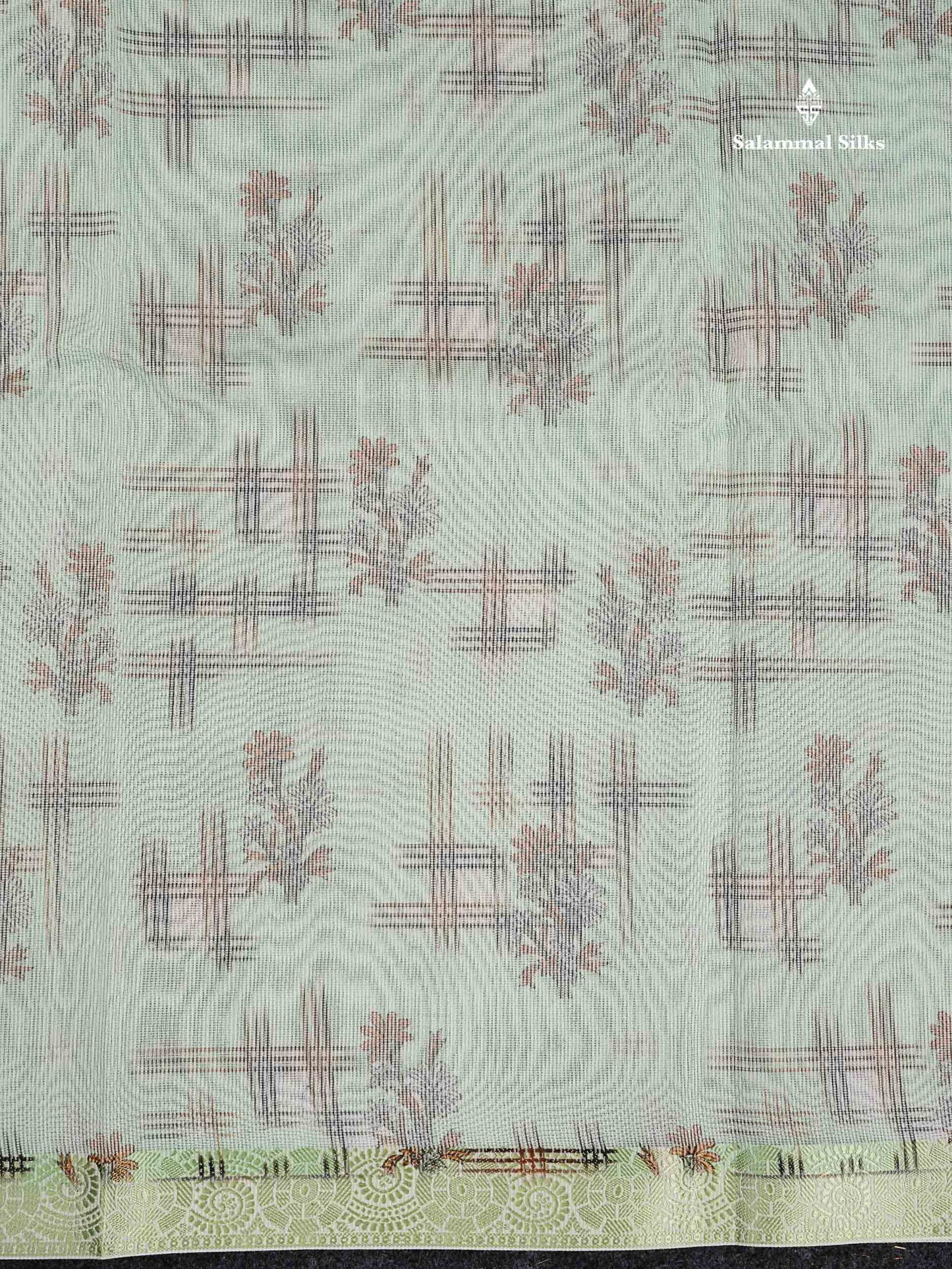 Cotton Mix Saree -  Elaichi Green Fancy Design Along With Small Thread Work Border