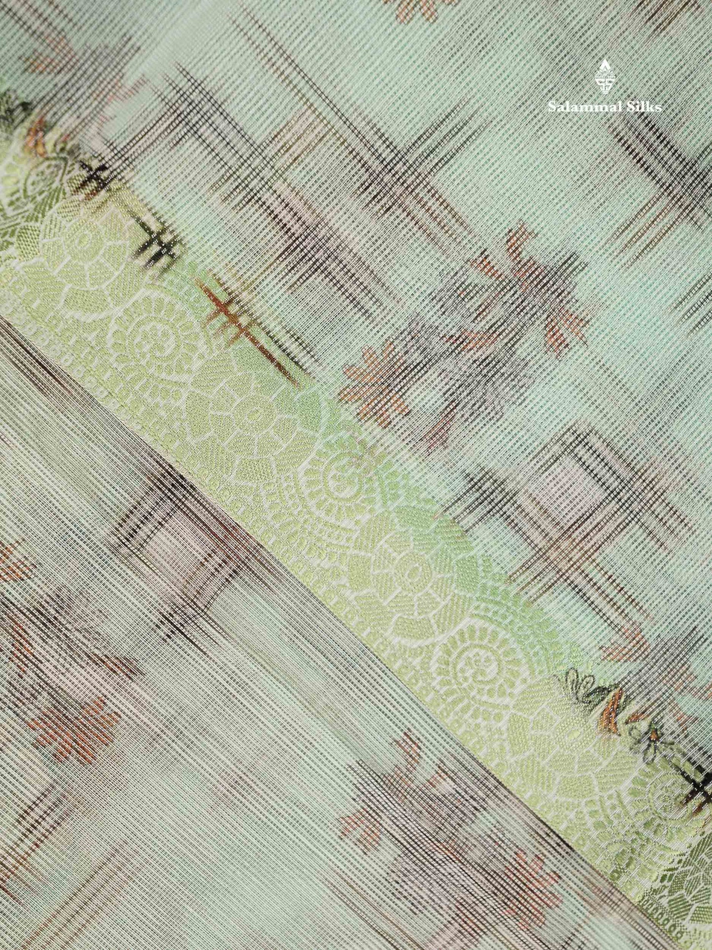 Cotton Mix Saree -  Elaichi Green Fancy Design Along With Small Thread Work Border