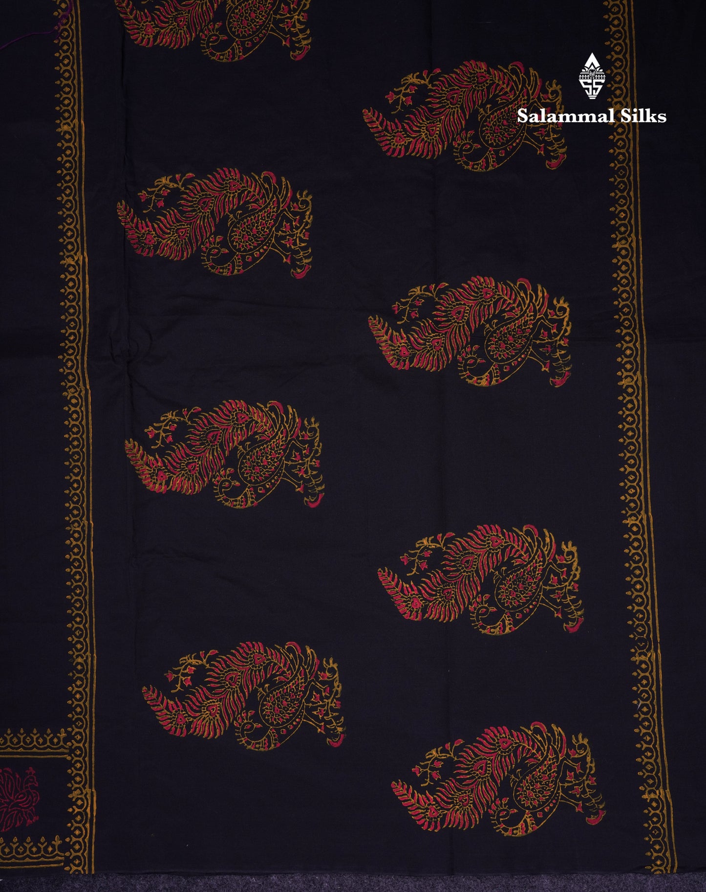 Beautiful Black South Cotton Printed Saree With Contrast Yellow Blouse
