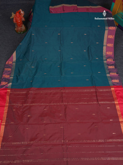 Semi Silk Saree - Maroon Colour Body Small Butta With Contrast Redish Pink Fancy Border