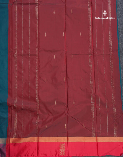 Semi Silk Saree - Maroon Colour Body Small Butta With Contrast Redish Pink Fancy Border