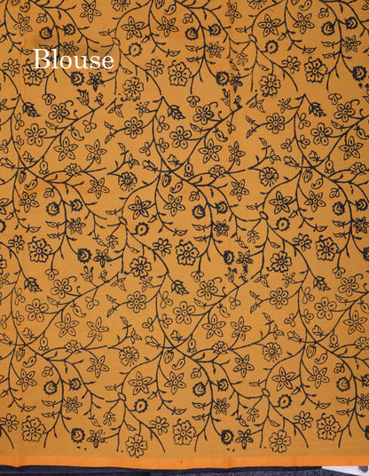 Beautiful Black South Cotton Printed Saree With Contrast Yellow Blouse
