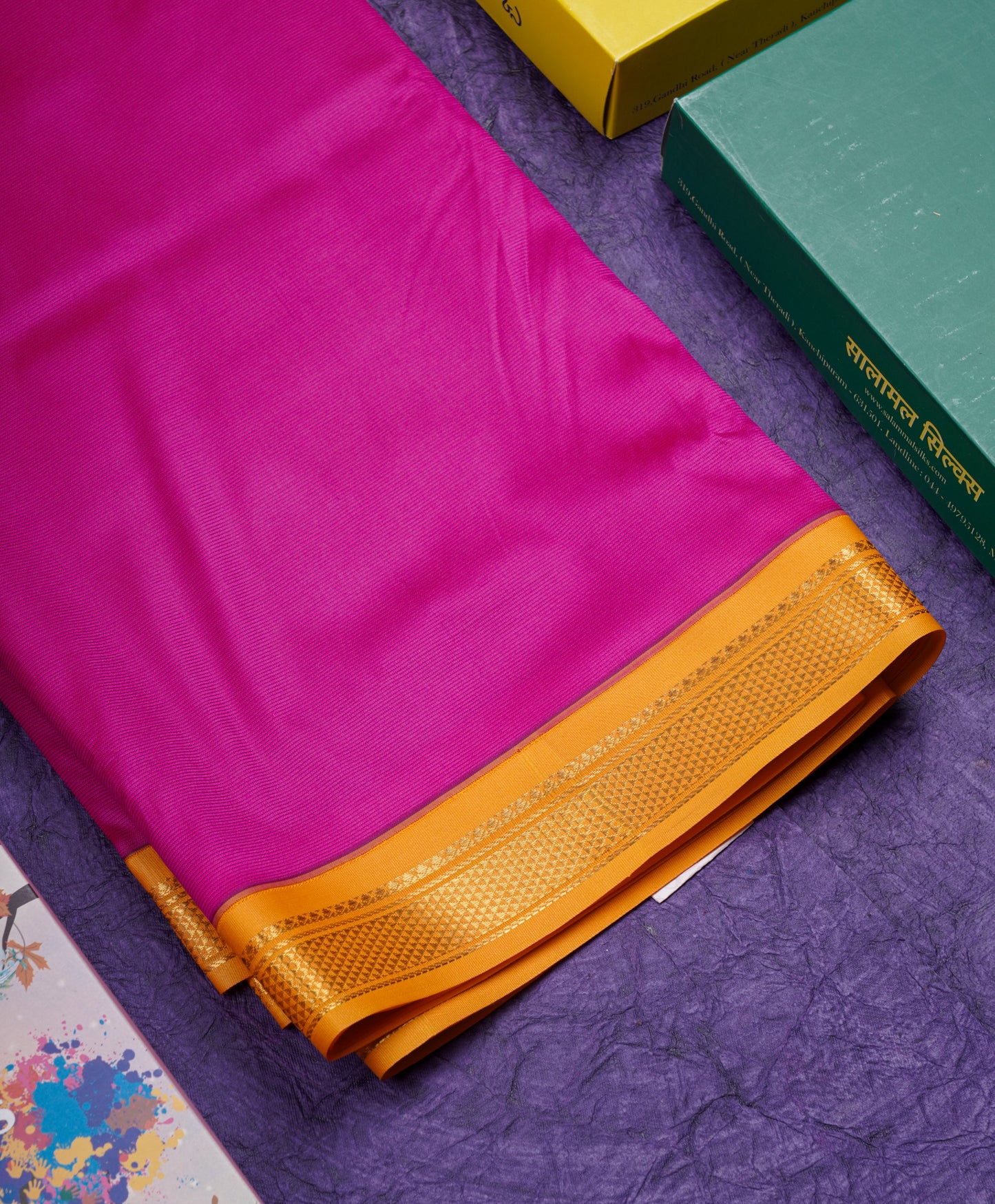 9 Yards Semi Silk Saree Maroon Colour with Green Border