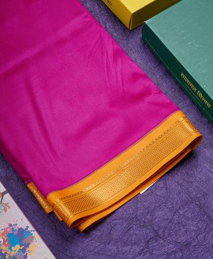 9 Yards Semi Silk Saree Maroon Colour with Green Border