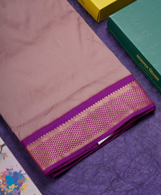 11 Yards Semi Silk Saree Chocolate with Contrast Magenta Border