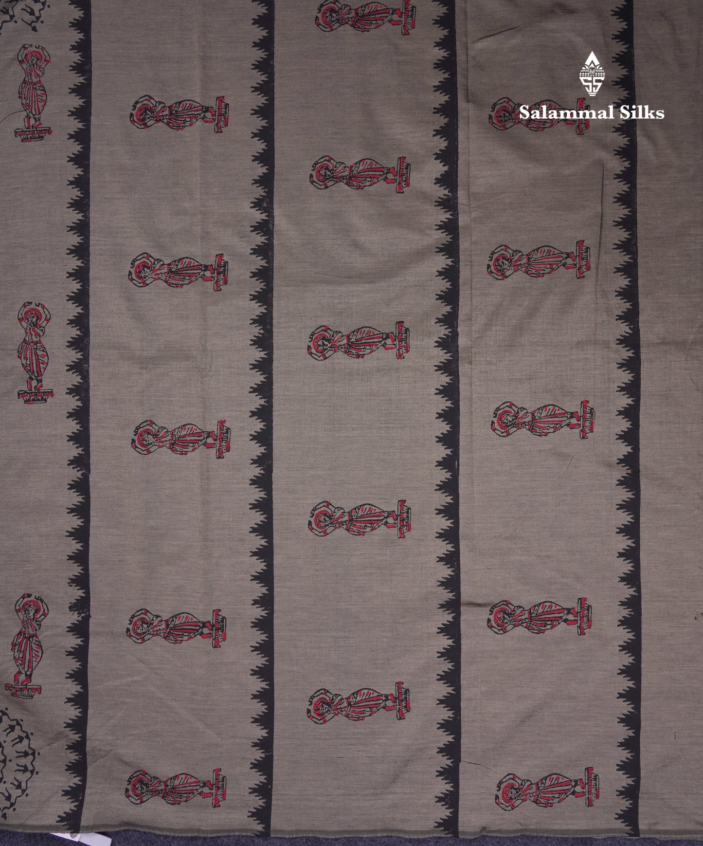 Beautiful Elephant Grey South Cotton Printed Saree With Contrast Maroon Blouse