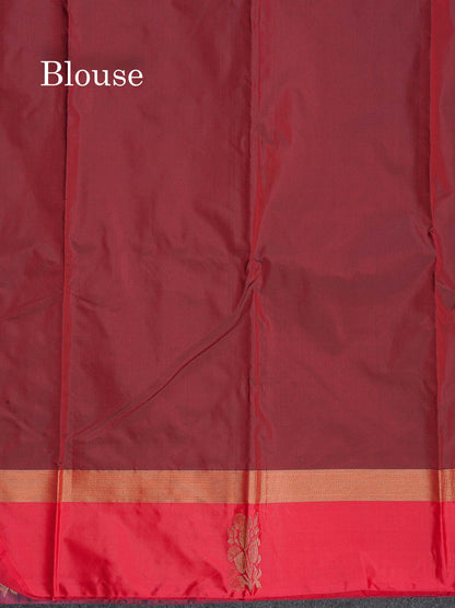 Semi Silk Saree - Maroon Colour Body Small Butta With Contrast Redish Pink Fancy Border