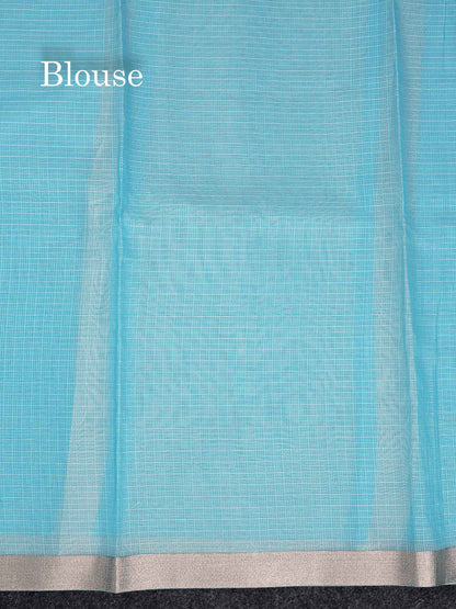 Cotton Mix Saree -   Sky Blue Embroidery Work Fancy Saree Along With Small Ribbon Border