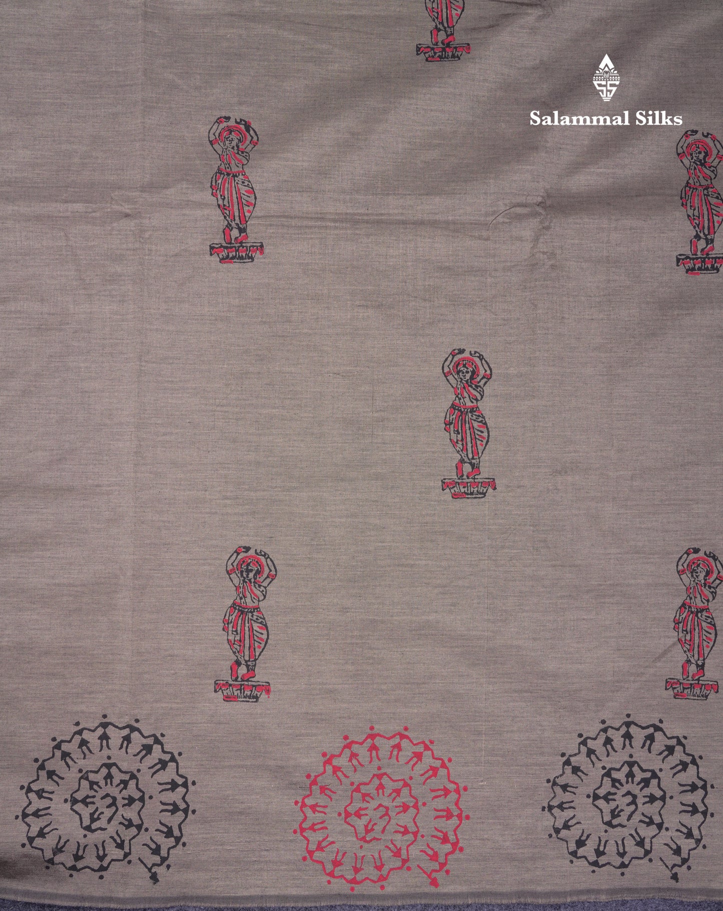 Beautiful Elephant Grey South Cotton Printed Saree With Contrast Maroon Blouse