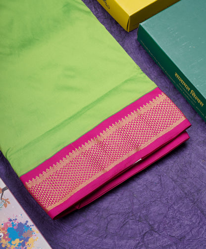 11 Yards Semi Silk Saree Royal Blue with Contrast Pink Border