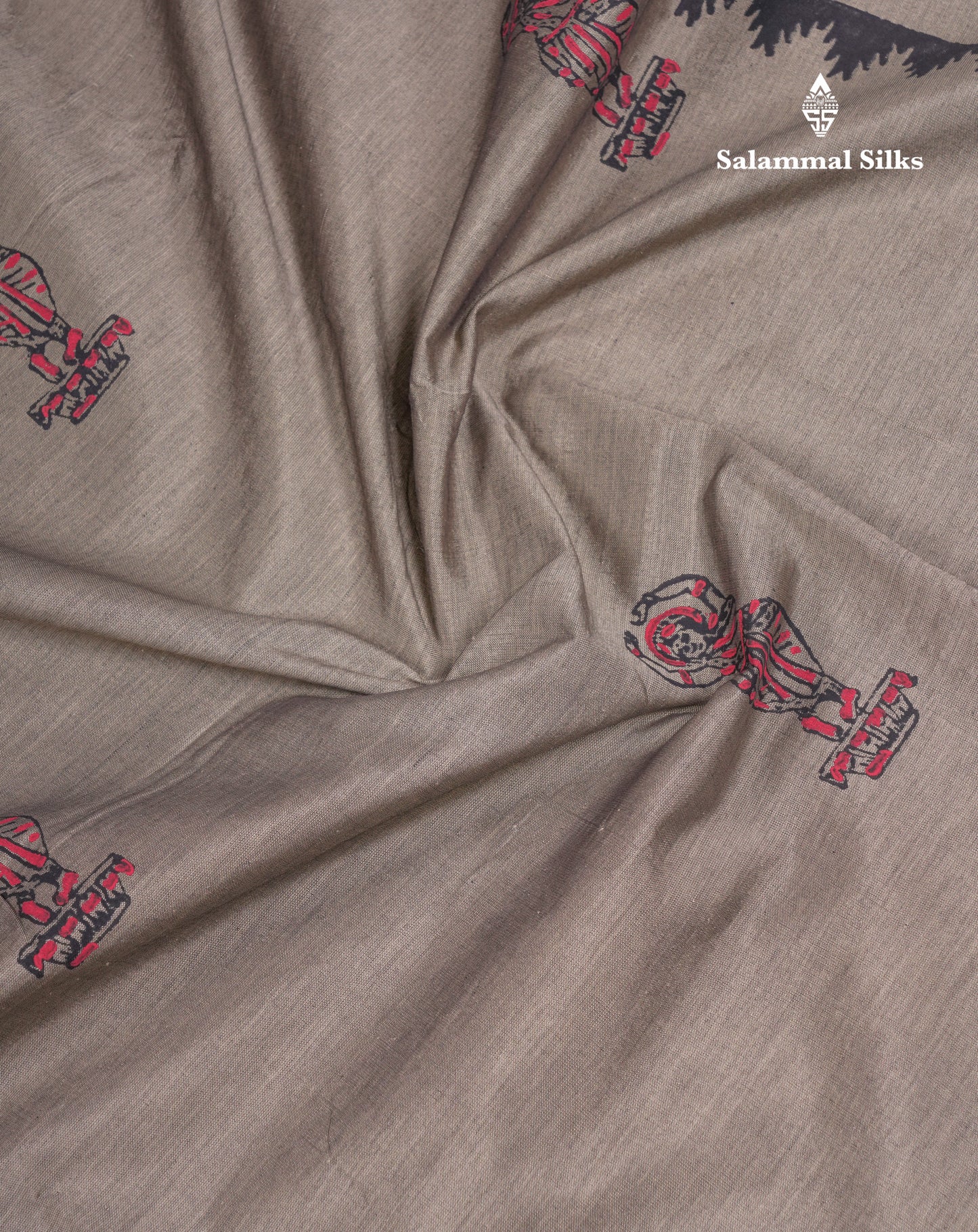 Beautiful Elephant Grey South Cotton Printed Saree With Contrast Maroon Blouse