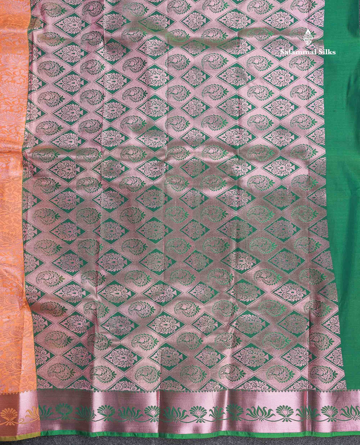 Semi Silk Saree - Light Orange Colour Body With Contrast Saffire Green Blouse