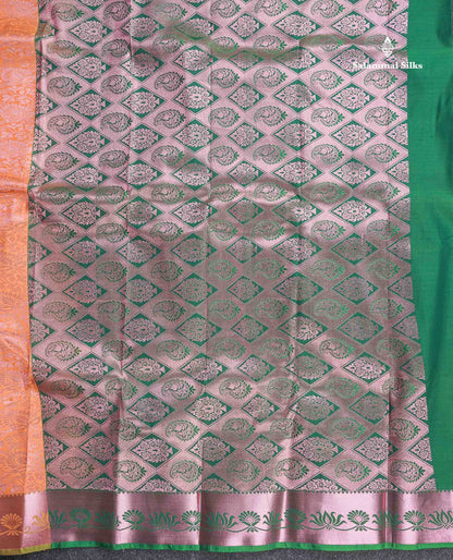 Semi Silk Saree - Light Orange Colour Body With Contrast Saffire Green Blouse
