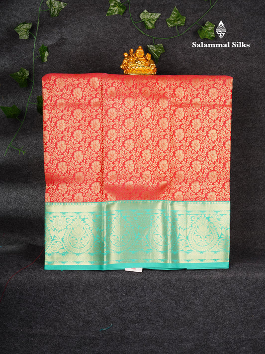 Semi Silk Pattu Pavadai (Pinkish Red) With Rexsona Green Blouse 36"