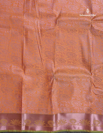 Semi Silk Saree - Light Orange Colour Body With Contrast Saffire Green Blouse