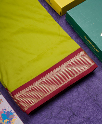 11 Yards Semi Silk Saree Beige with Contrast Maroon Border