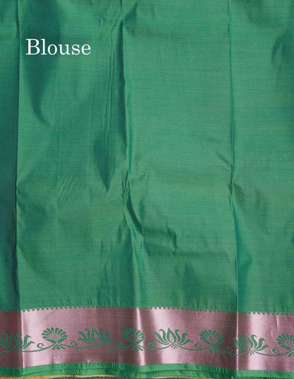 Semi Silk Saree - Light Orange Colour Body With Contrast Saffire Green Blouse