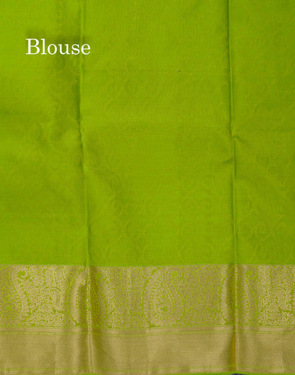 Beautiful Dual Tone Pink Pure Kanjivaram Silk Saree With Contrast Dual Tone Green Blouse