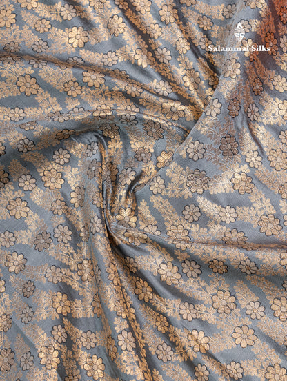 Elephant Grey Semi Silk Saree With Contrast Chilly Red Traditional Evening Morning Border