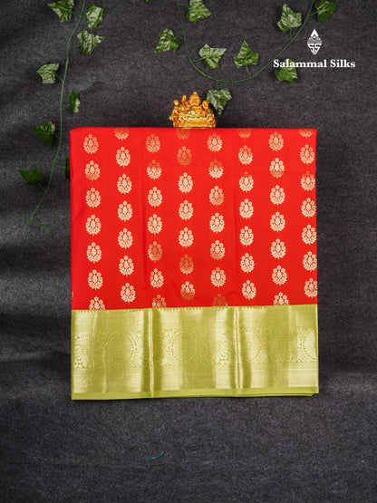 Semi Silk Pattu Pavadai ( Chilly Red ) With Parrot Green Blouse 36"
