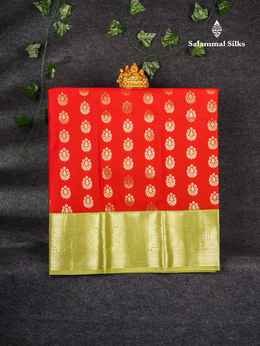 Semi Silk Pattu Pavadai ( Chilly Red ) With Parrot Green Blouse 36"