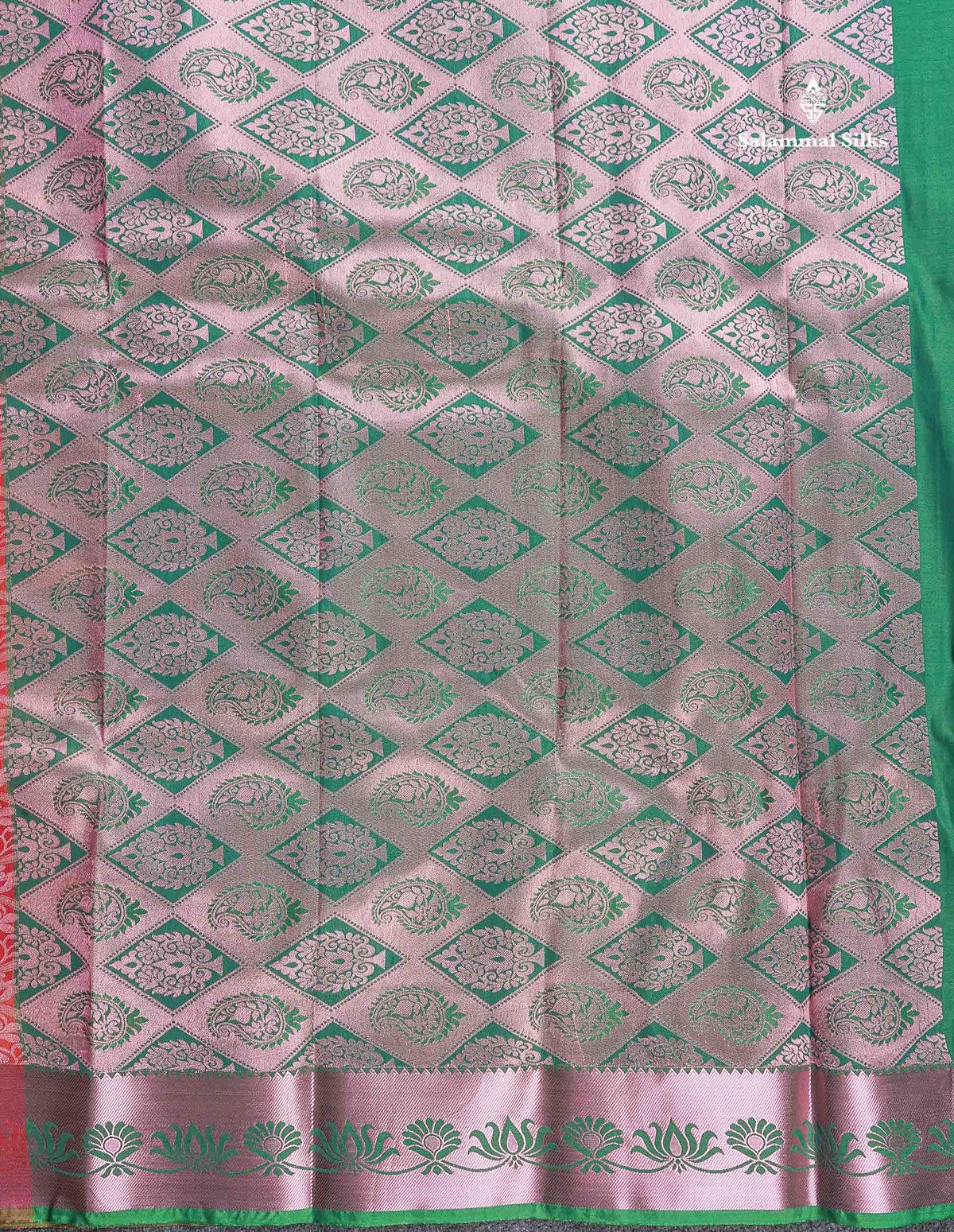 Semi Silk Saree - Light Orange Colour Body With Contrast Saffire Green Blouse