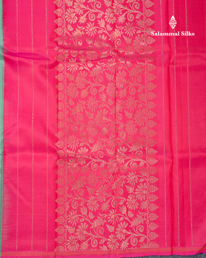 Beautiful Sapphire Green Fancy Pure Kanjivaram Silk Saree With Contrast Pink Blouse
