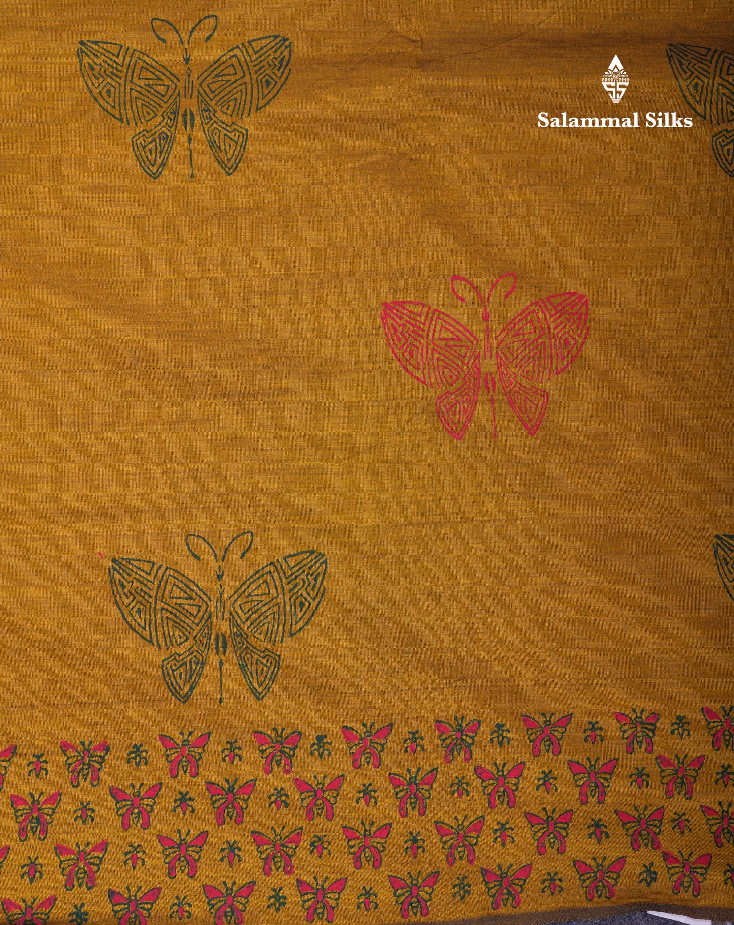 Beautiful Olive Mustard Yellow South Cotton Printed Saree With Contrast Green Blouse