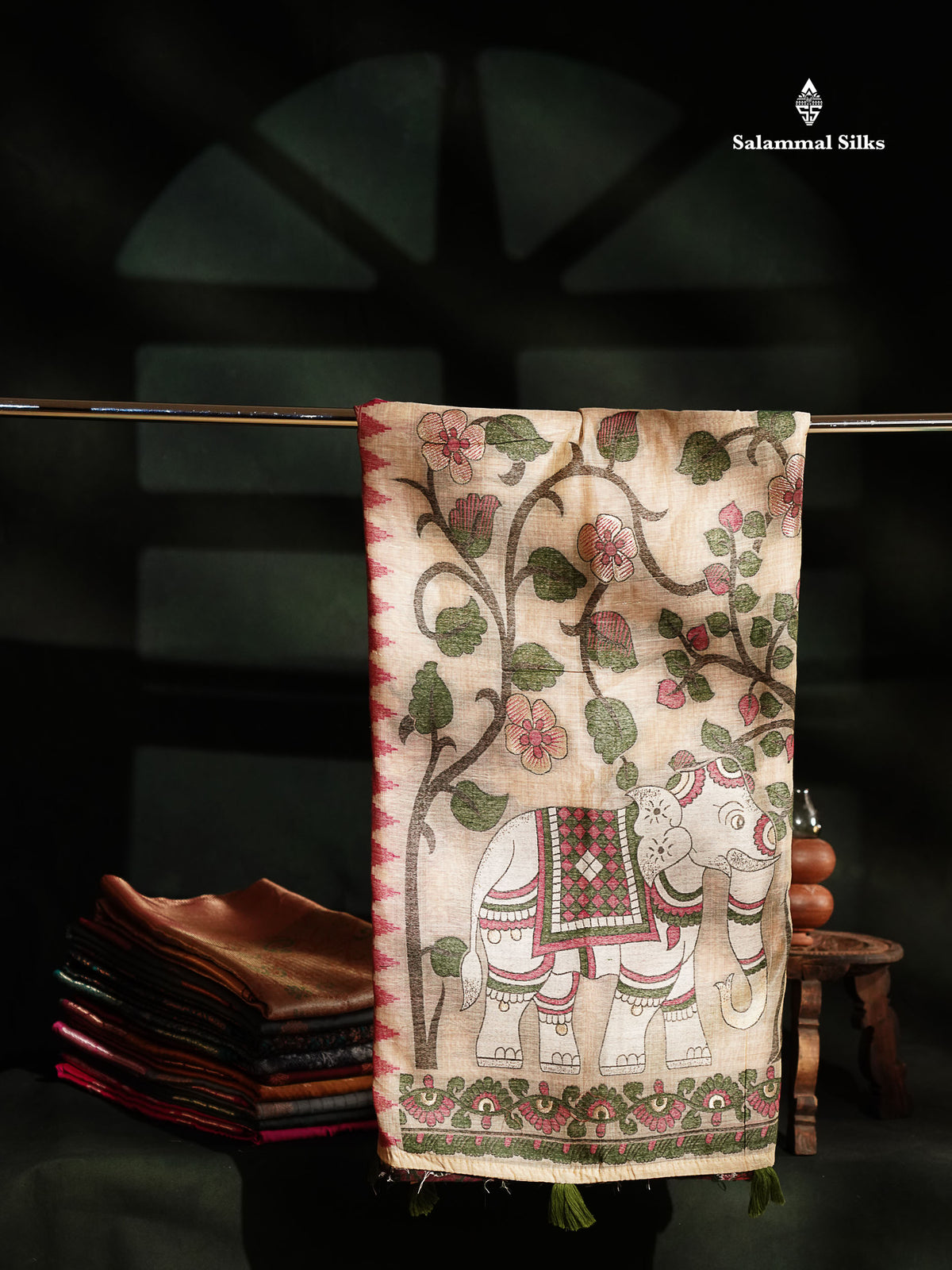 Beautiful Cream Sandal Menakari Work Muga Cotton Saree With Contrast Pink Blouse