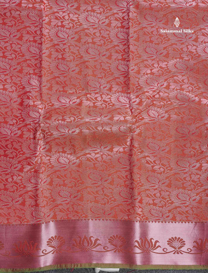 Semi Silk Saree - Light Orange Colour Body With Contrast Saffire Green Blouse
