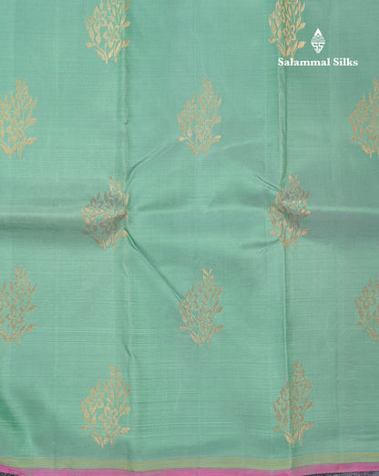Beautiful Sapphire Green Fancy Pure Kanjivaram Silk Saree With Contrast Pink Blouse