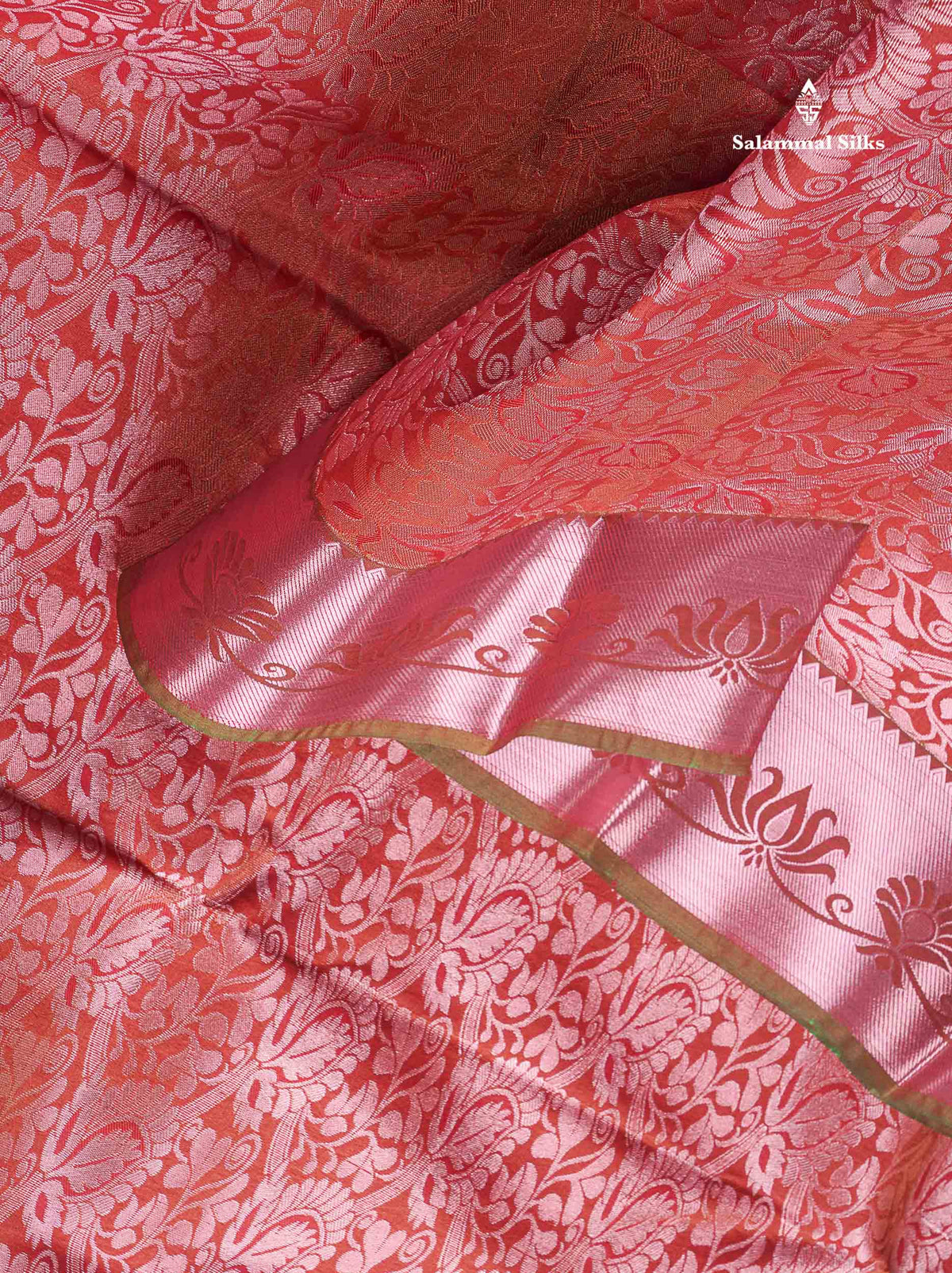 Semi Silk Saree - Light Orange Colour Body With Contrast Saffire Green Blouse