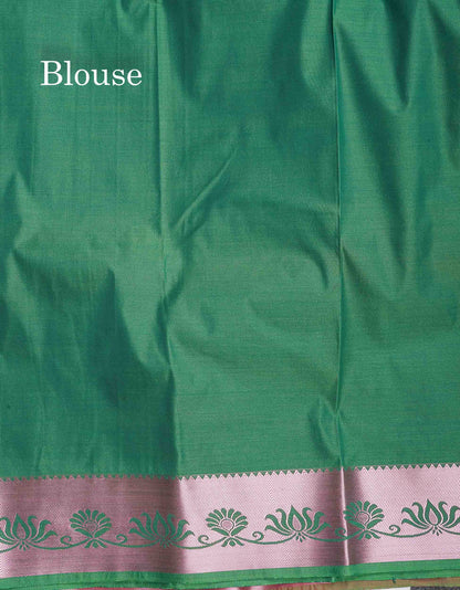 Semi Silk Saree - Light Orange Colour Body With Contrast Saffire Green Blouse